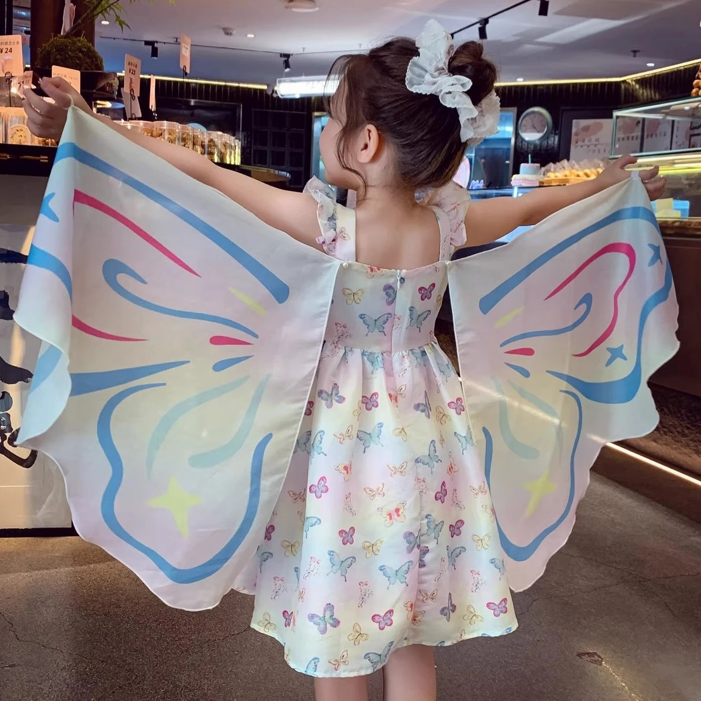 Girls Dress 2026 Spring and Summer New Childrens Clothing Korean Style Girls Baby Fashion Lovely Butterfly Wings Dress