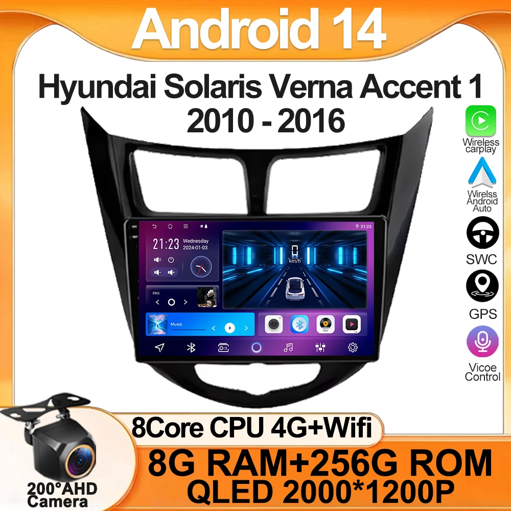 

Android 14 Carplay Car Radio Multimedia For Hyundai Solaris Verna Accent 1 2010 - 2016 Multimedia Player 2 Din GPS 4G DVD CPU