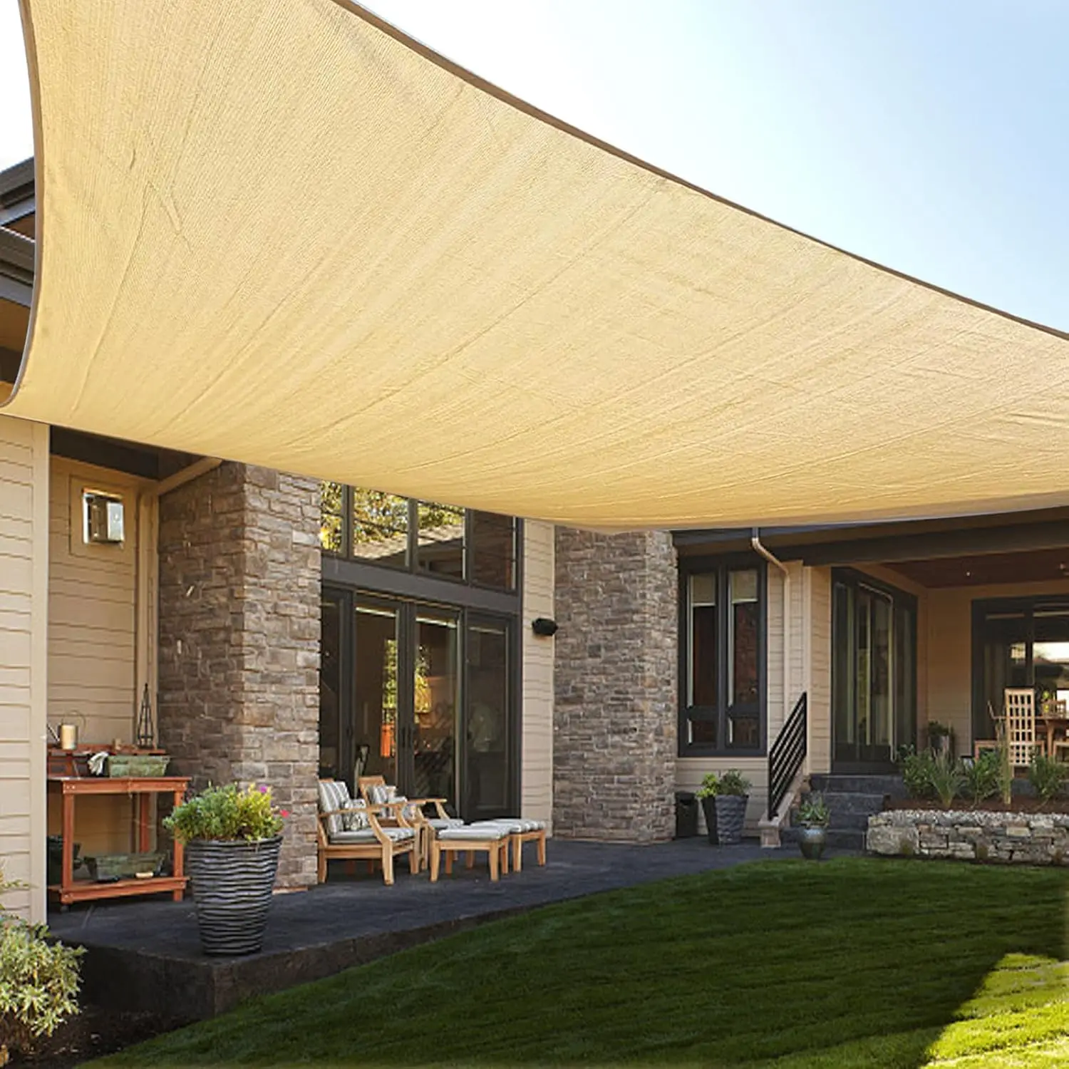 16'x24' Rectangle Sun Shade Sail Patio Garden Backyard Deck, HDPE Fabric 95% UV Block Canopy, Sand, Customized