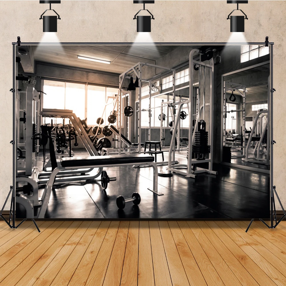 Laeacco Gym Fitness Equipment Light Exercise Interior Sport Photography Backdrops Photographic Backgrounds For Photo Studio Prop