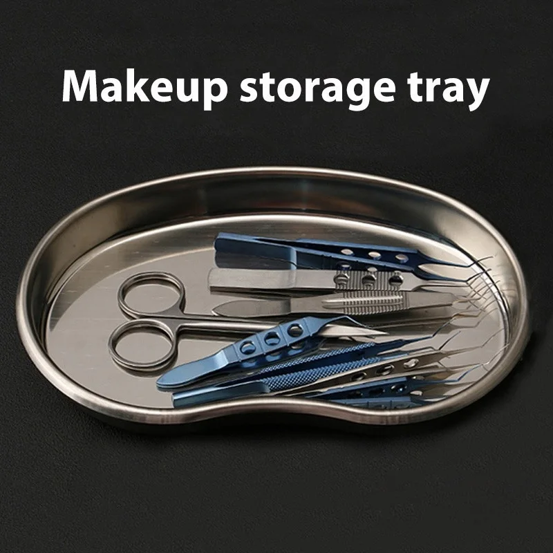 Kidney Shaped Cosmetic Desktop Storage Tray Stainless Steel Jewelry Nail Tool Organizer Cosmetics Display Tray Beauty Salon Tool