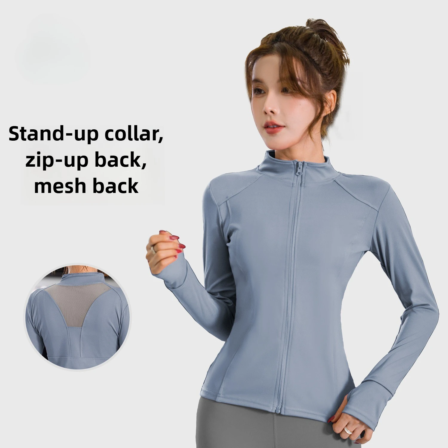 

Mesh Sports Jacket Women's Long-sleeved Running Clothes Internet Celebrity Stand-up Neck Zipper Cardigan Yoga Top