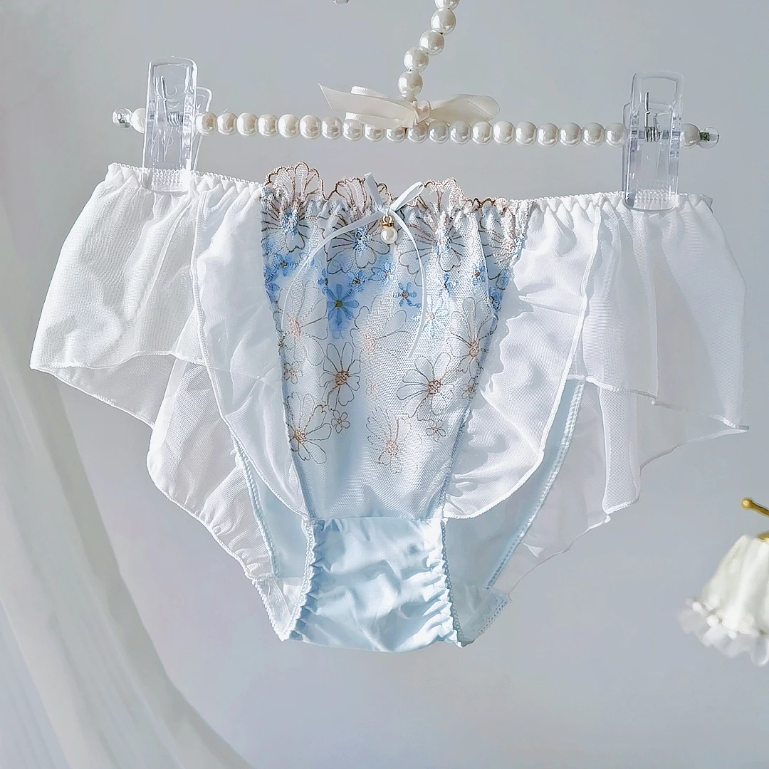 לוטוס עלה קצה פיות יפנית lolita ילדה באמצע מותניים נמוכים עם רקמת פרח רצון טהור טרילוטוס משולש מכנסיים