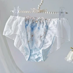 Lotus Leaf Edge Fairy Japanese Lolita Girl Mid Low Waist Underwear With Flower Embroidery Pure Desire Lace Edge Triangle Pants