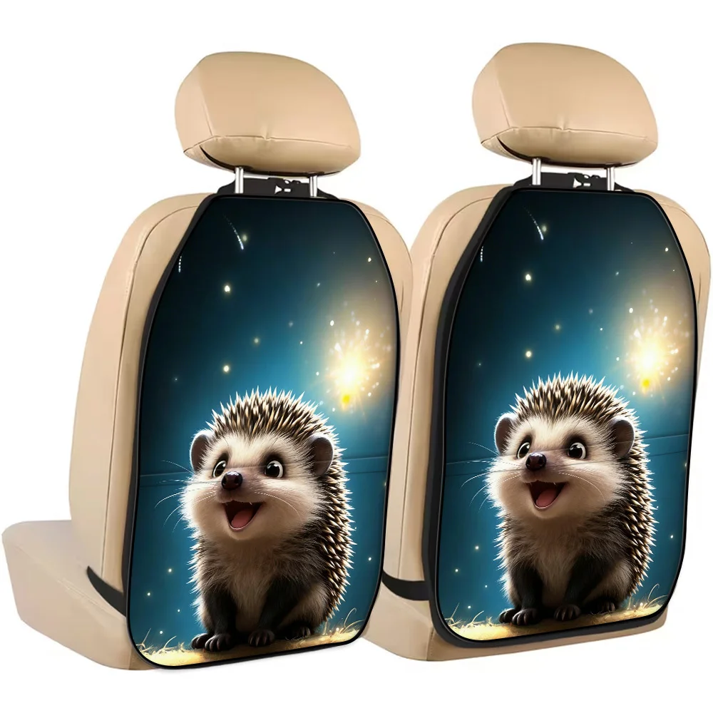 2pcs Cute Hedgehog Cartoon Print Car Seat Back Cover With Storage Bag, Back Seat Protection Kick Pad, Universal Car Seat Organiz