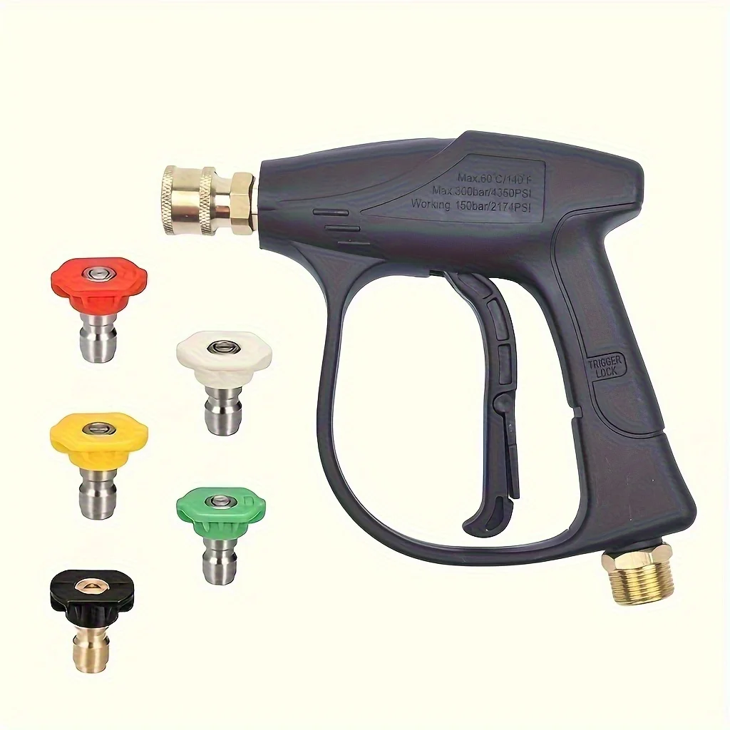 High Pressure Car Wash Gun,5 Colors Quick Connect 1/ 4inch Nozzles M22-14 Hose Connector,Max 3000 PSI,Garden Irrigation Spray