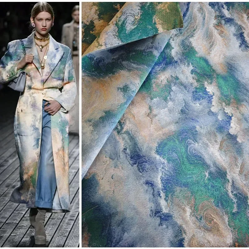Green Blend Cloud Sea Pattern Color Woven Fabric for Designer Fashion Spring Autumn Jackets Vest Clothing Cloth Diy Sewing