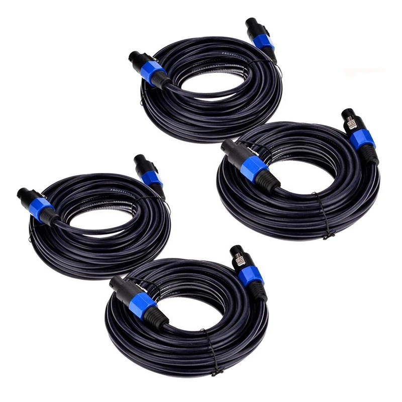 4 Pack 25 Ft Male Speakon To Speakon Cables, Professional 12 Gauge AWG Audio Cord DJ Speaker Cable Wire With Twist Lock