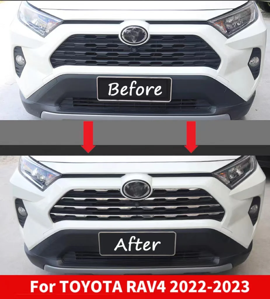 Front Grille Cover Trim Molding Chrome Protector Sticker For TOYOTA RAV4 2019-2023