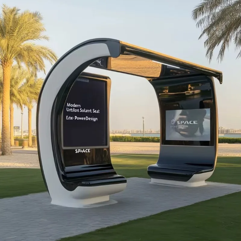 

Outdoor Solar Smart Bench with Phone Charging and LED Lighting