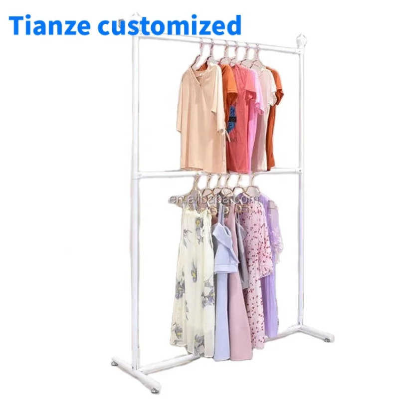 (Customized) Removable 2-layer Metal Garment Rack Floor-standing Steel Clothes Display