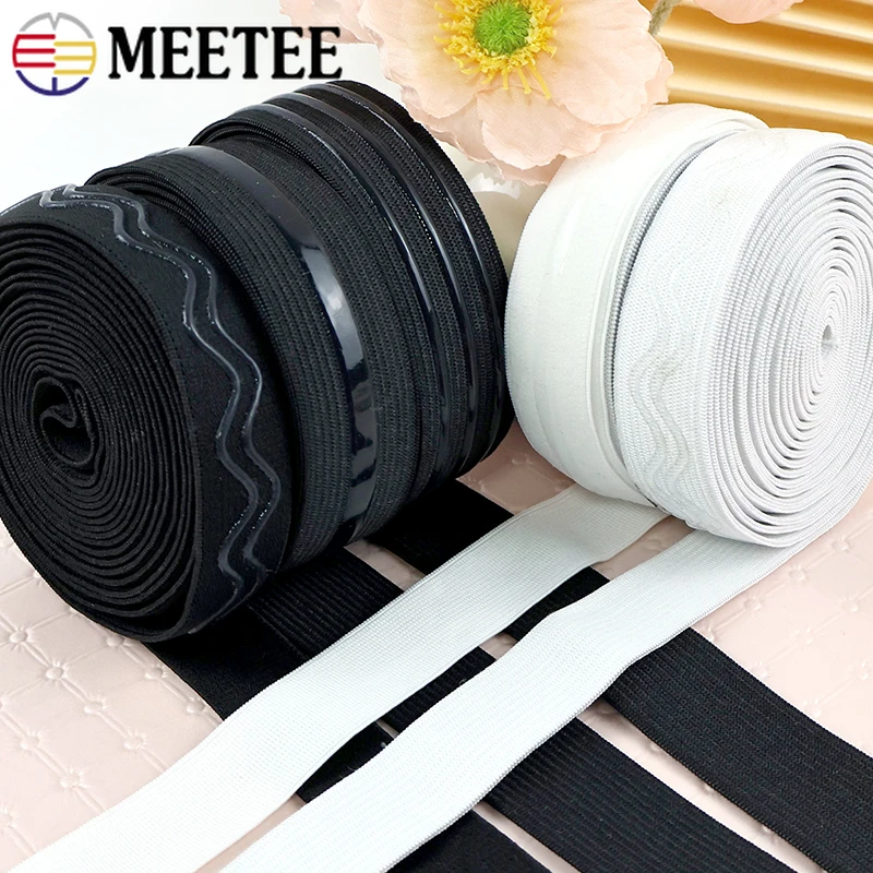 

20Meters Meetee 10-50mm Silicone Elastic Band Stretch Rubber Bands for Sewing Anti Slip Shoulder Strap DIY Clothing Accessories