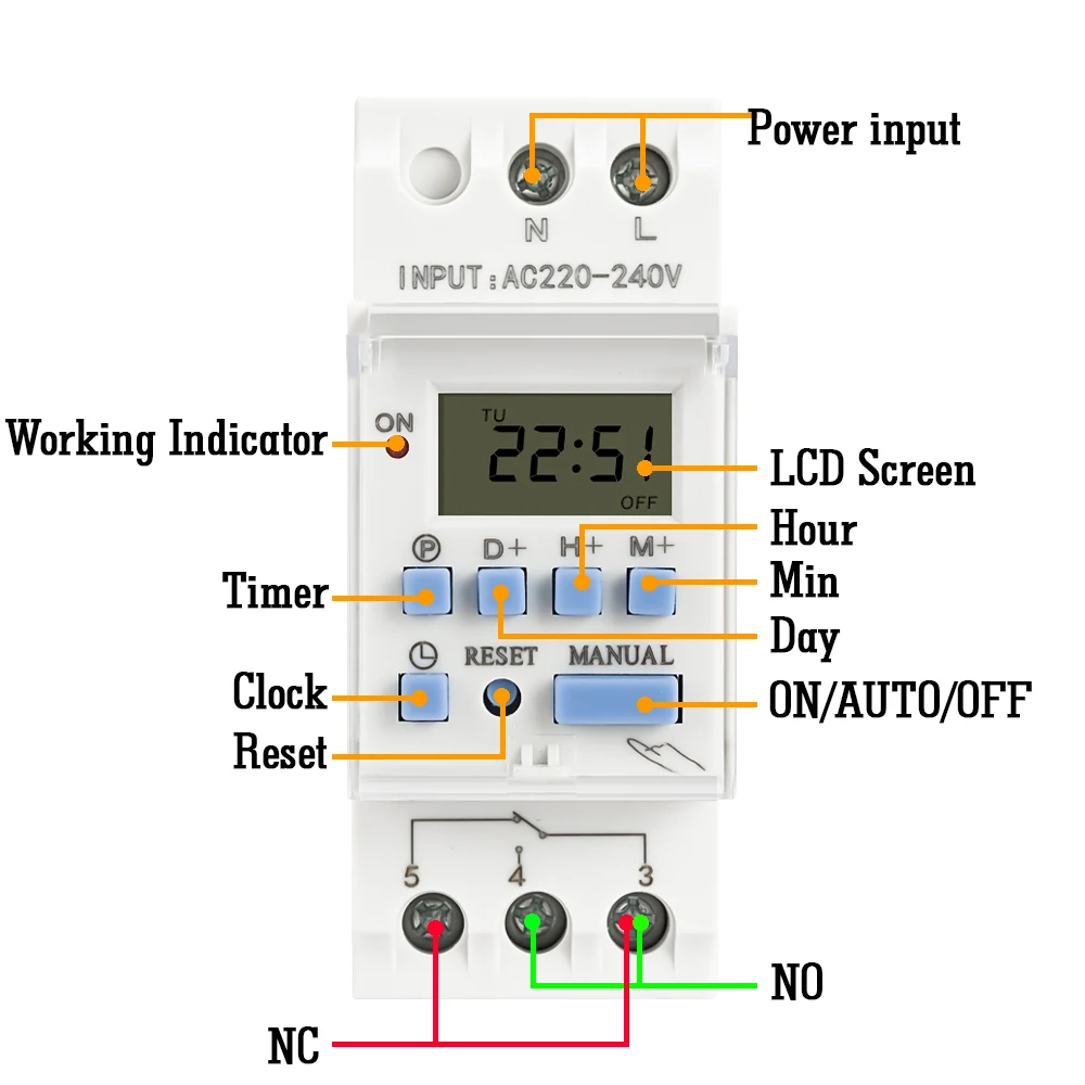 THC15A New type Din Rail 2 wire Weekly 7 Days Programmable Digital TIME SWITCH Relay Timer Control AC 220V 230V 12V 24V 48V 16A