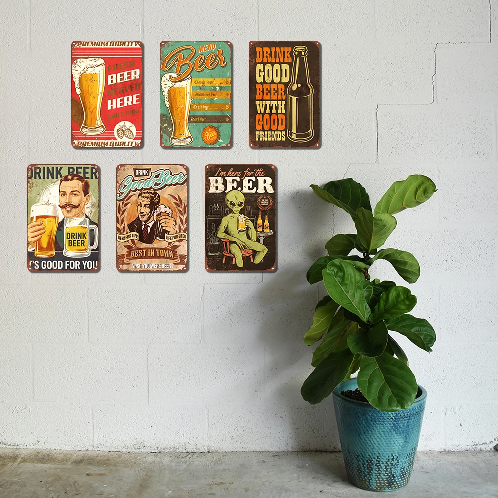 Vintage Beer Metal Sign, Retro Bar Decor, Fun Drink Poster, Beer Lover Gift, Wall Art for Pub, Man Cave, Home Decor, 20X30CM