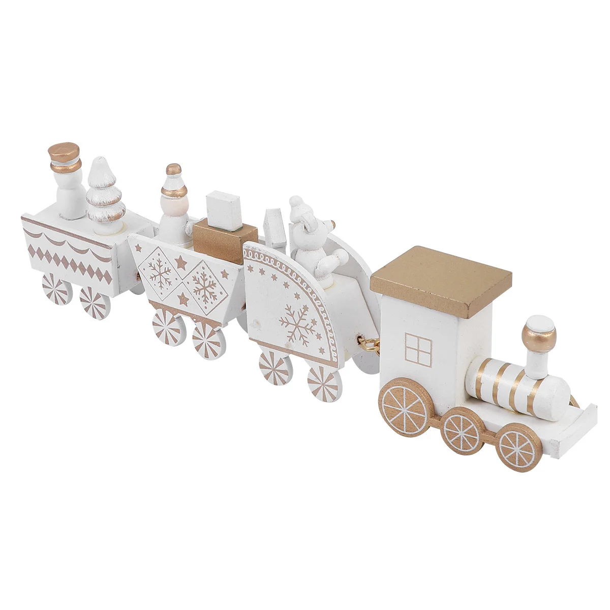 

4Pcs Wooden Train Head Display Piece Christmas Themed Ornament for Tabletop Shelf Decor Lively Design Easy to Connect Secure