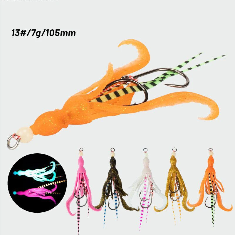 1PC 13# Soft Silicone Squid Skirt Lure Slow Jigging Assist Hook Luminous Trolling Bait Saltwater Sea pesca Fishing Accessories