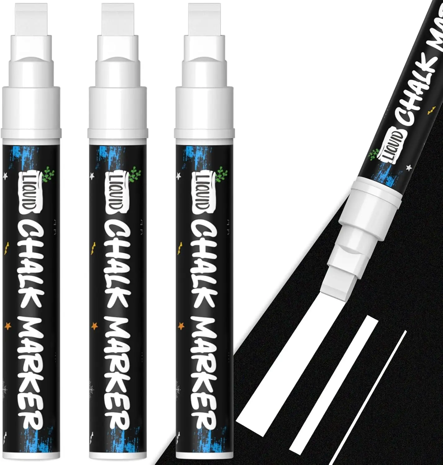 

Jumbo White Liquid Chalk Markers for Car Windows, 10mm Bold Washable Chalk Pens for Glass, Blackboard, Mirror - 3 Count