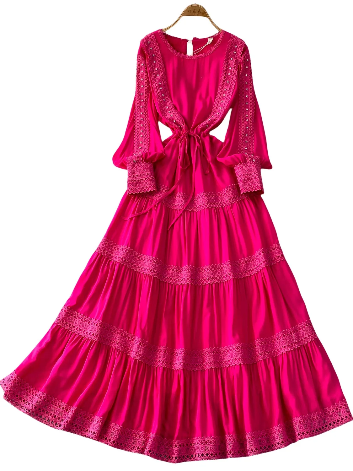 Ele lourd embelli diamant dentelle ronde Ne Dr femmes automne Dstring taille cintrée jupe longue trajet Sle haute...