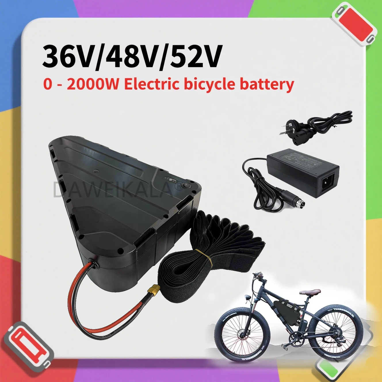 

Triangle Ebike Battery 48V 25AH 52v Battery Electric Triangle Lithinum ion Battery High Capacity for 1800W 1500W 1000W Motor