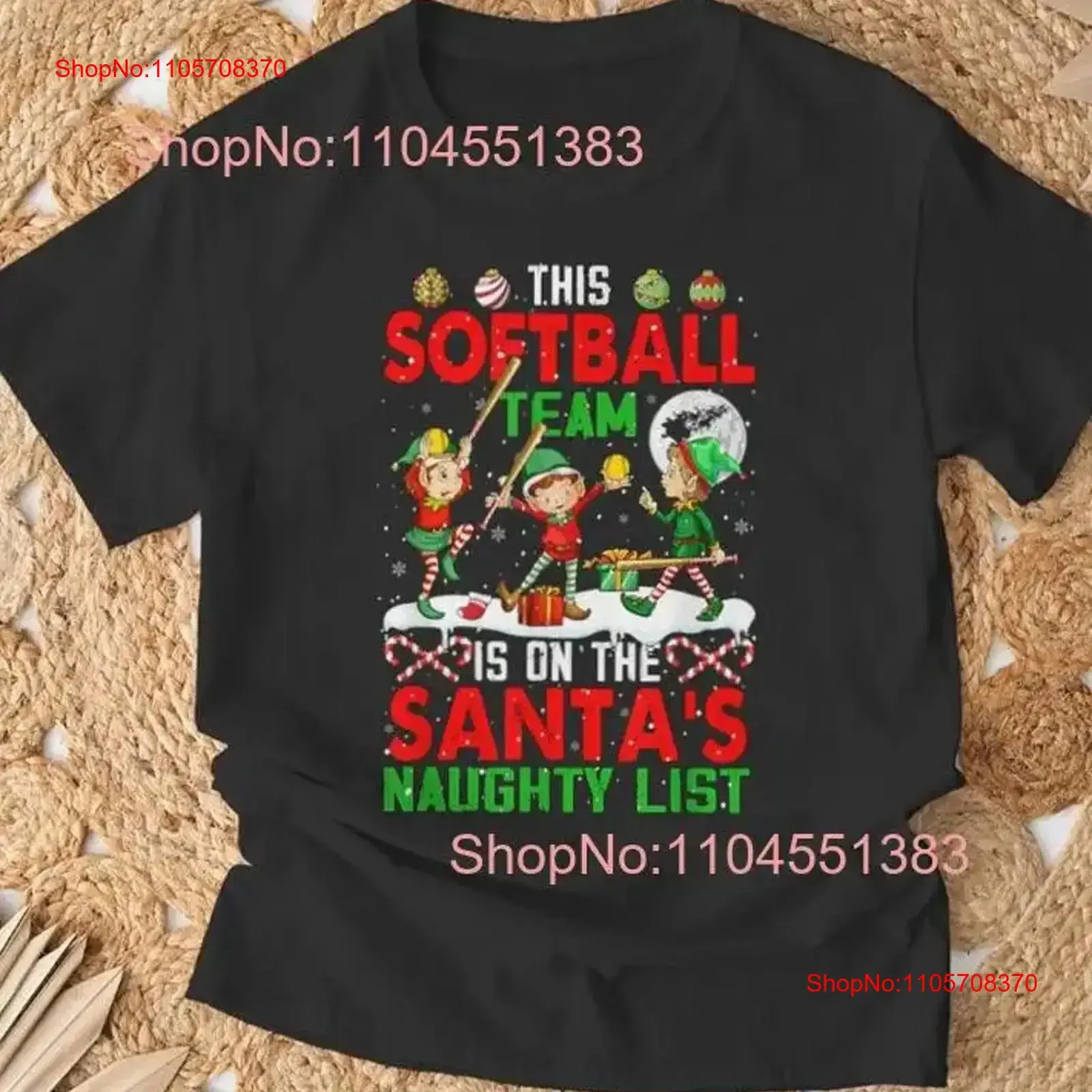 Softball Team Naughty List T Shirt Funny Xmas Player Elf for Holiday Games vintage Washed designer clothes Comfortable