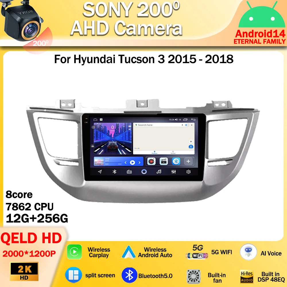 

Автомобильный радиоприемник Android 14 для Hyundai Tucson 3 2015 - 2018 Carplay, мультимедийный видеоплеер, 9 дюймов, 5G, Wi-Fi, сенсорный дисплей, GPS-навигатор