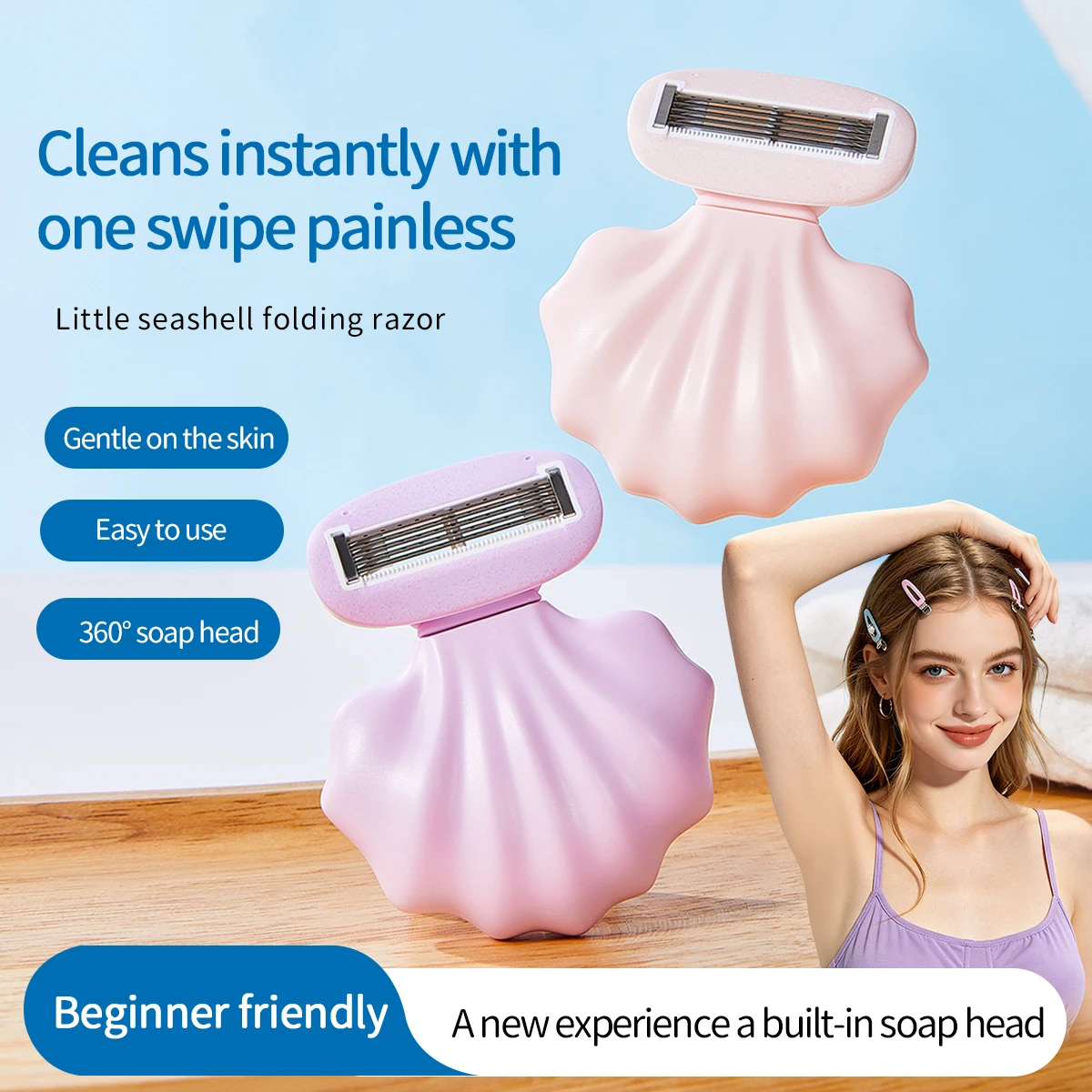 Tragbarer Shell-Rasierer für Frauen 360 °   Rotierender Haarentferner für Beine, Achseln, Bikinizone, Reise-Rasiergerät, Augenbrauen