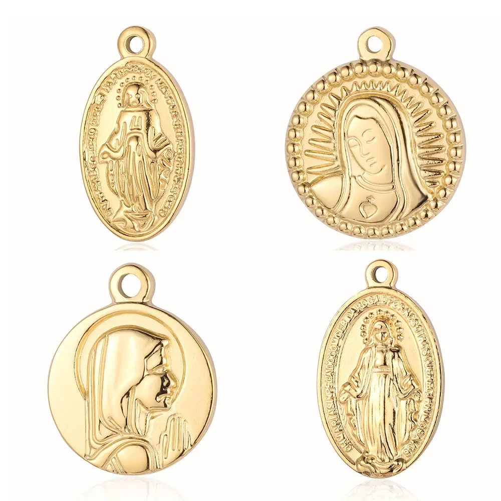 God Virgin Mary Mirror Polished 316 Stainless Steel DIY Charm Angel Jesus Cross Jewelry Buddha Head Necklace Pendant