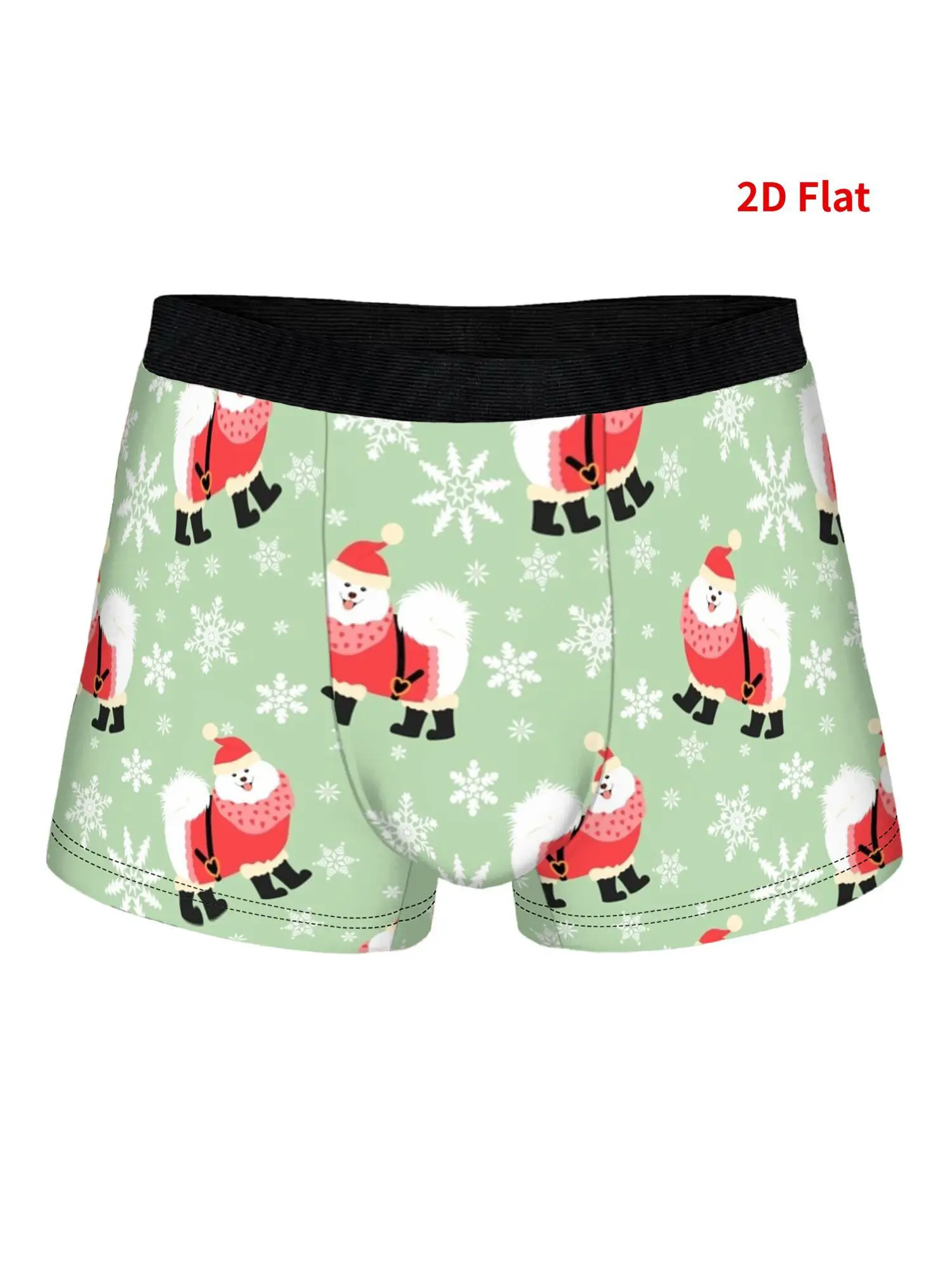 2D Flat Printing Samoyed Christmas Santa Claus Men'S Graffiti Underwear, Bright Color, Comfortable Fit, Comfortable Daily