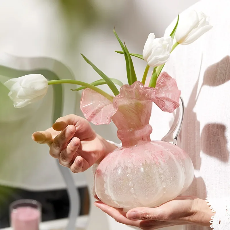 

Pink Cream Windshield Vase High-end Light Luxury Art Flowers Living Room Flower Arrangement Ornament Office Decoration Vases