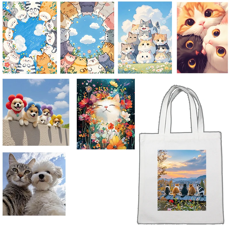Imagen de transferencia de calor de gato generada por IA muy bonita, camiseta DIY y pegatinas de decoración de bolsas de lona, vinilo de animales de dibujos animados, plancha