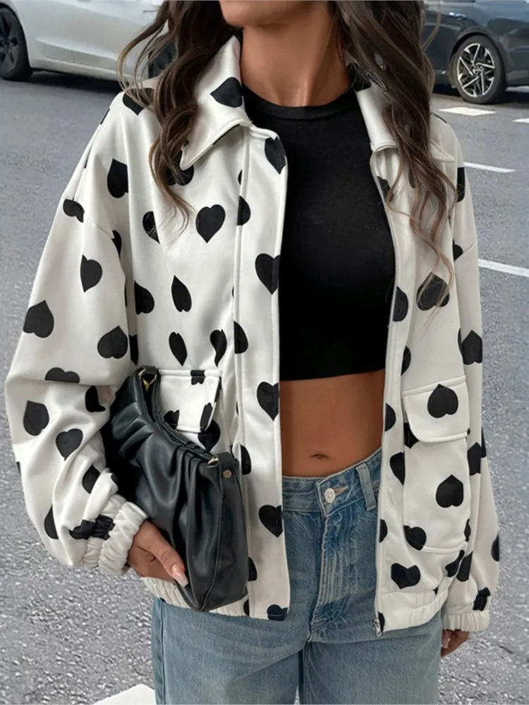 

Осенняя одежда, женская повседневная милая куртка на молнии с лацканами, женская куртка, универсальная свободная простая стильная верхняя одежда, удобная модная