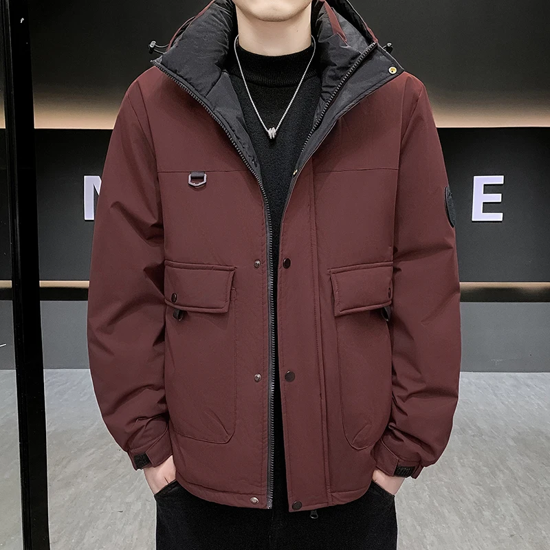 Мужская куртка-пуховик свободного пота, утепленное пальто, мужская одежда, парка, ветровка с капюшоном, ветрозащитная повседневная куртка, зимняя мужская куртка