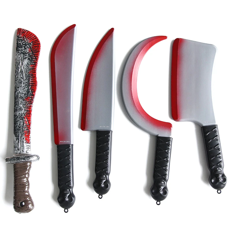 Decorative Bloody Axe Realistic Looking Plastic Halloween Fake Machetes Statue Sickle Knife Horror Cosplay Arm Prop For Home