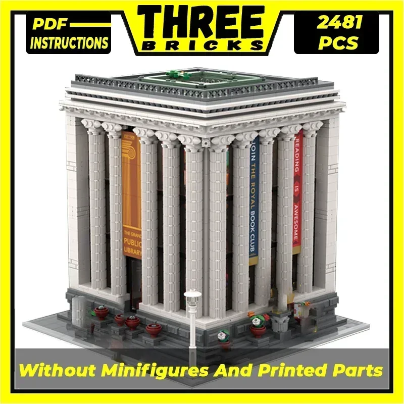 Moc cegły budowlane widok na ulicę Model wielka biblioteka publiczna technologia klocki modułowe prezenty zabawki świąteczne zestawy DIY montaż