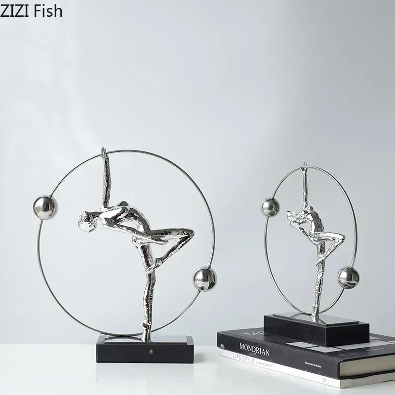 Cast Iron Gymnast Figures Statue Abstract Crafts Desk Decoration Ornaments Minimalism Character Sculpture Room Aesthetics Decor