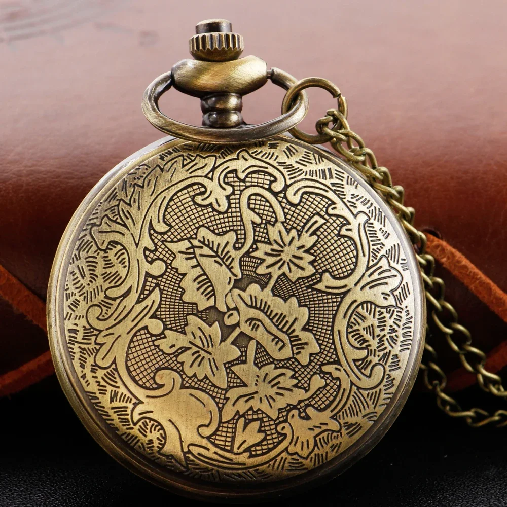 شكل عجلة شفافة الذهب الهاتفي البرونزية خمر الوقت جوهرة كوارتز ساعة الجيب للرجال المرأة رائعة قلادة قلادة هدية