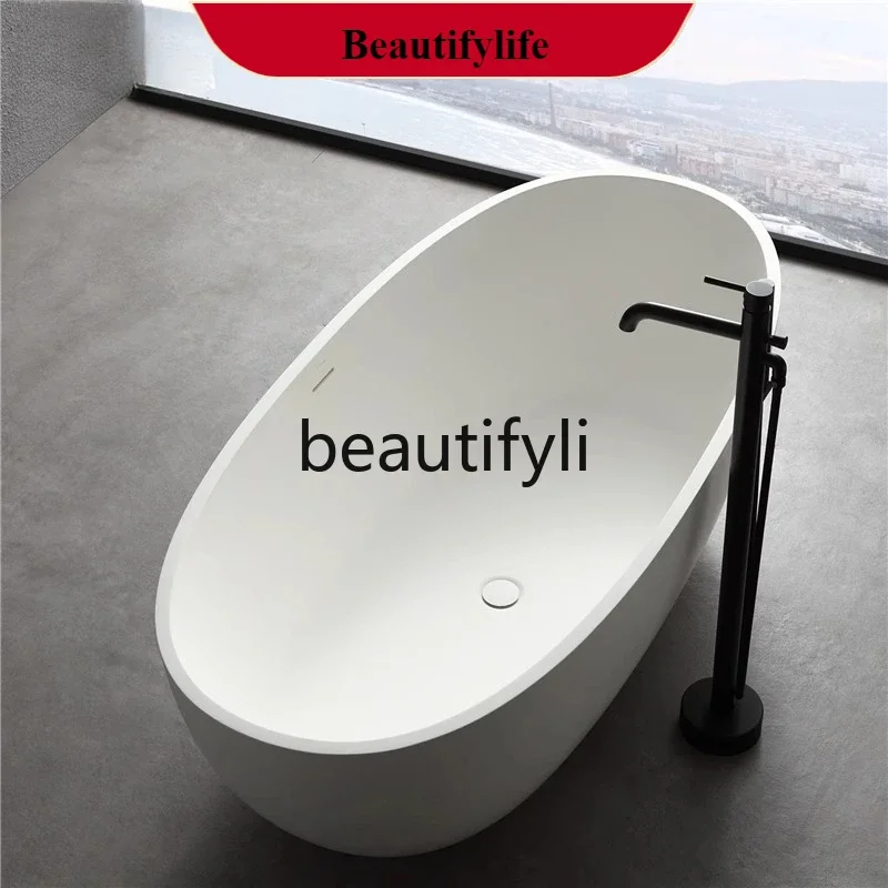 

Independent small apartment oval household artificial stone bathtub, double hotel integrated bathtub