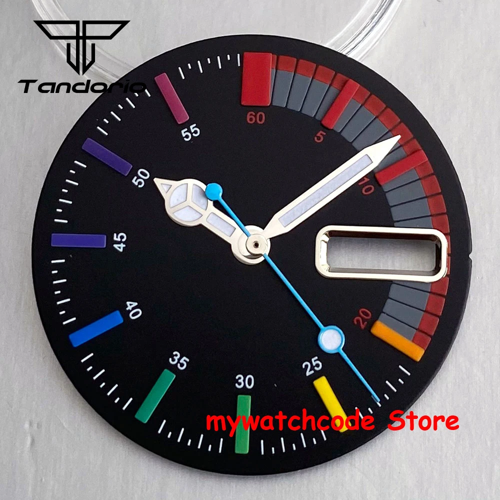 

НОВЫЙ NH36 Черный циферблат для часов 28,5 мм Цветной циферблат подходит для NH36 Механизм Календарь без светящихся аксессуаров высокого качества