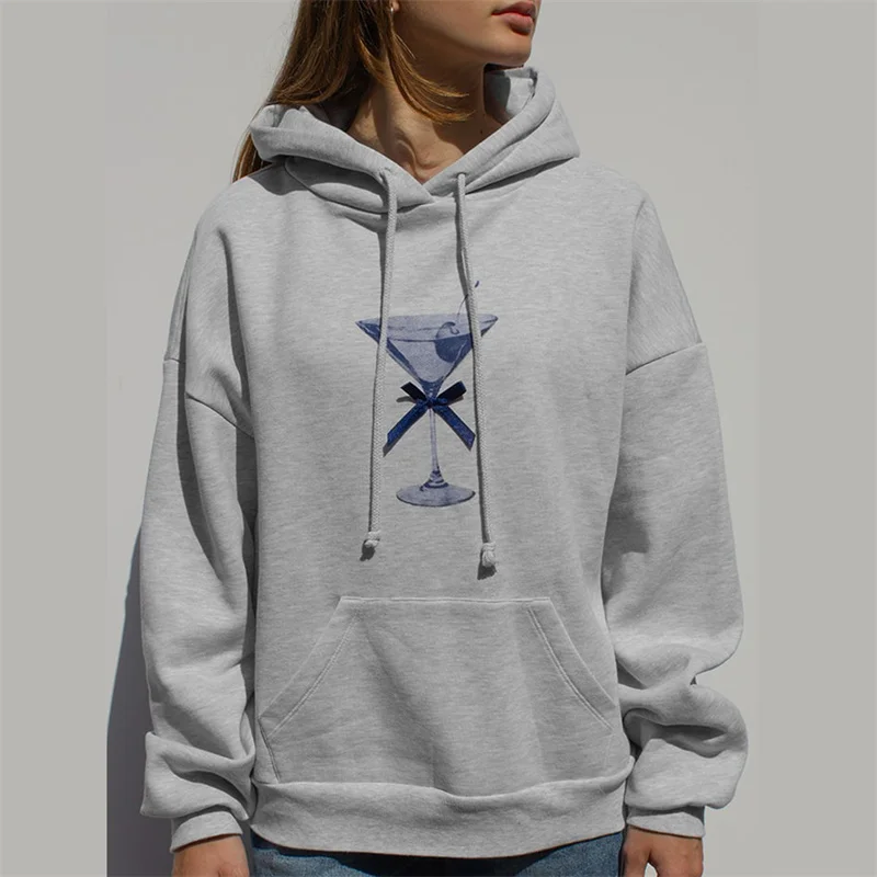 

Dourbesty Women Print Hoodies Loose Casual Long Sleeve Hooded Sweatshirts with Front Pocket Streetwear for Winter Fall Pullovers