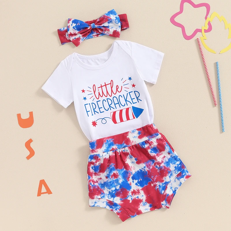 

4th Of July Baby Girl Outfits Newborn Infant Summer Romper Tops Shorts Fourth Of July Clothes Independence Day Set