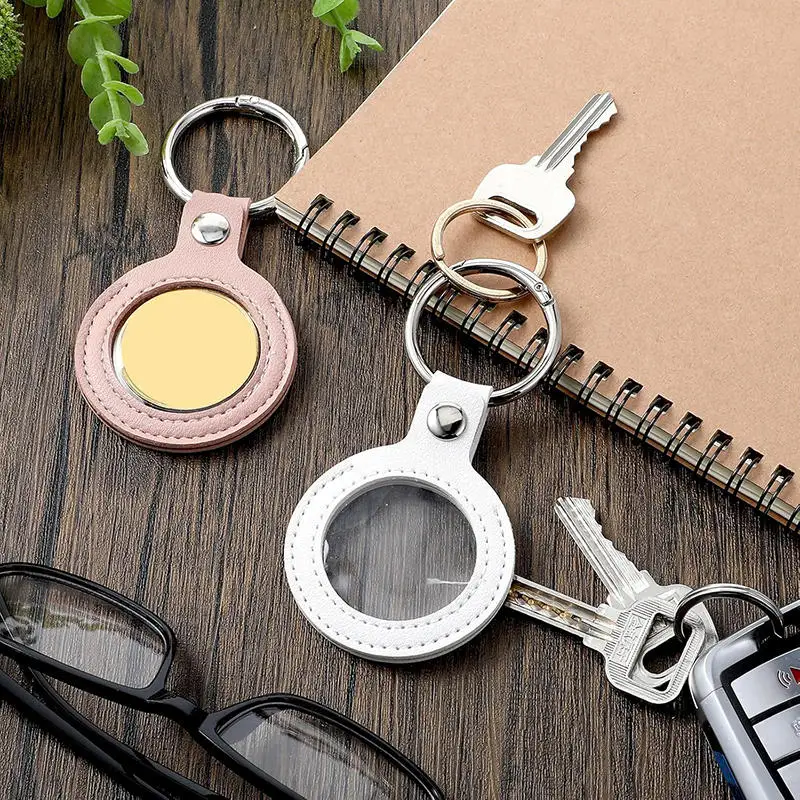 Leather Coin Holder Keychain Double Side Coin Display Case Medallion Sobriety Coin Recovery Chip Airtag Challenge Coin