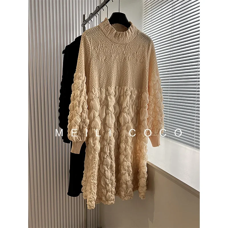 YUDX Pleated French High Quality Vintage Women\'s Dress 2024 Autumn New Solid Slim Fashion Temperament Loose Plus Size Long Skirt