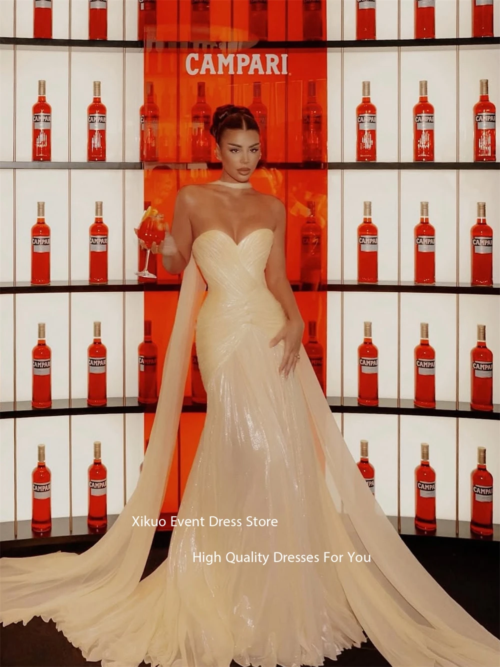 Xikuo فساتين سهرة شيفون على شكل قلب مكشكشة على شكل حرف A فساتين لحضور الحفلات الموسيقية مطوي ماكسي فيستدوس دي فييستا موهير مخصصة