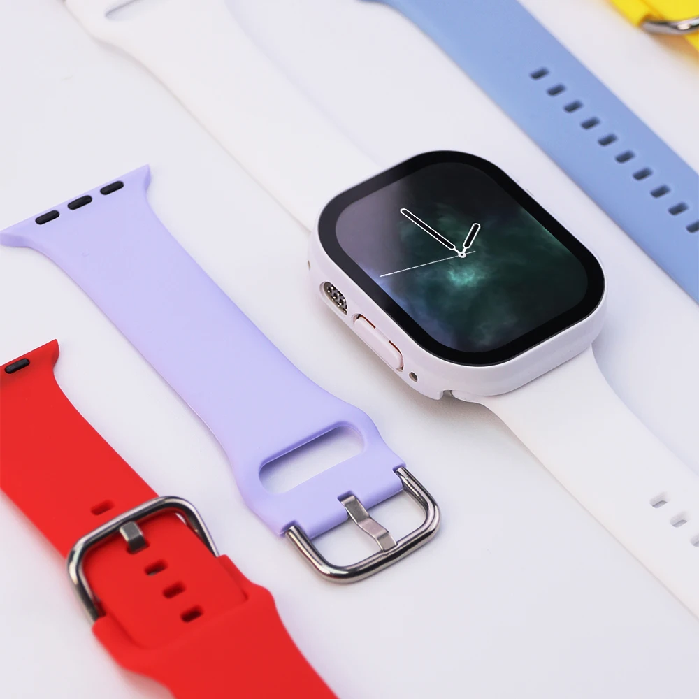 Vidrio + funda + correa para Apple Watch Band 49mm 44mm 40mm 45mm 41mm 38mm 42mm 46mm correa de silicona iWatch Series 10 9 8 7 Ultra SE