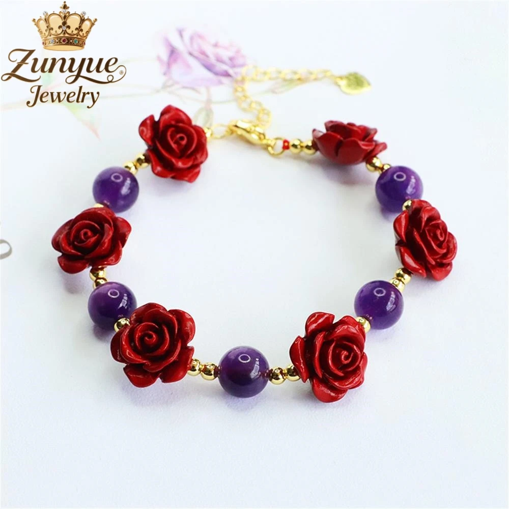 

Natural Amethyst Purple Gold Sand Peony Flower Bracelet Luxury Quality Fashion Fine Jewelry Exquisite Elegant Popular Charms