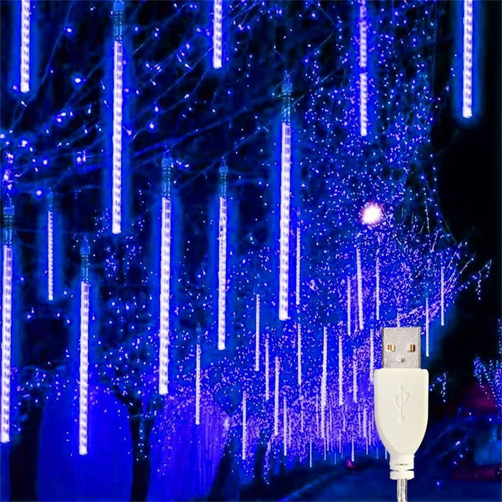 

30/50CM USB Plug Meteor Shower Light String Outdoor Wedding Fairy Garland Lamp Ramadan Valentine's Day Garden Yard Decorations