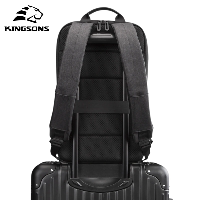 Kingsons New Thin 15\'\' Laptop Backpacks Men Women Business Backpack Office Work Bag Unisex Gray Ultralight Schoolbag With USB