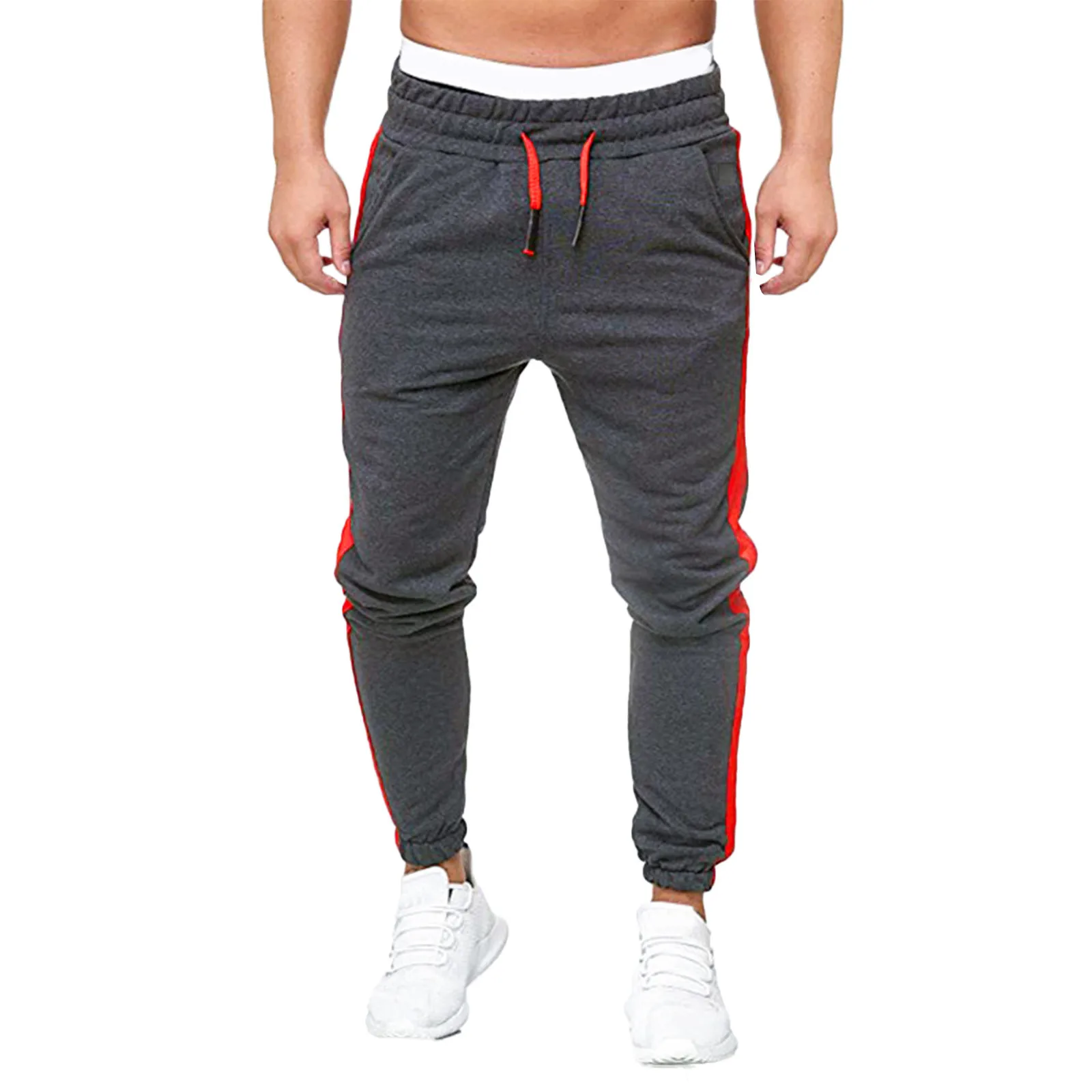 

Men Jogger Pants Fitness Bodybuilding Gym Long Pants Spring Autumn Side Stripe Zippered Casual Fashion Men Sweatpants Trousers