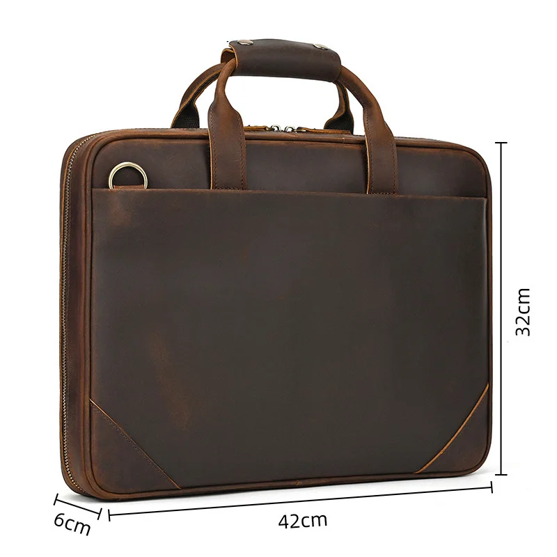 Vintage Men's Genuine Leather Briefcase Slim Business Handheld Bag 15.6-inch Laptop Bag for Work Shoulder Crossbody Commuter Bag