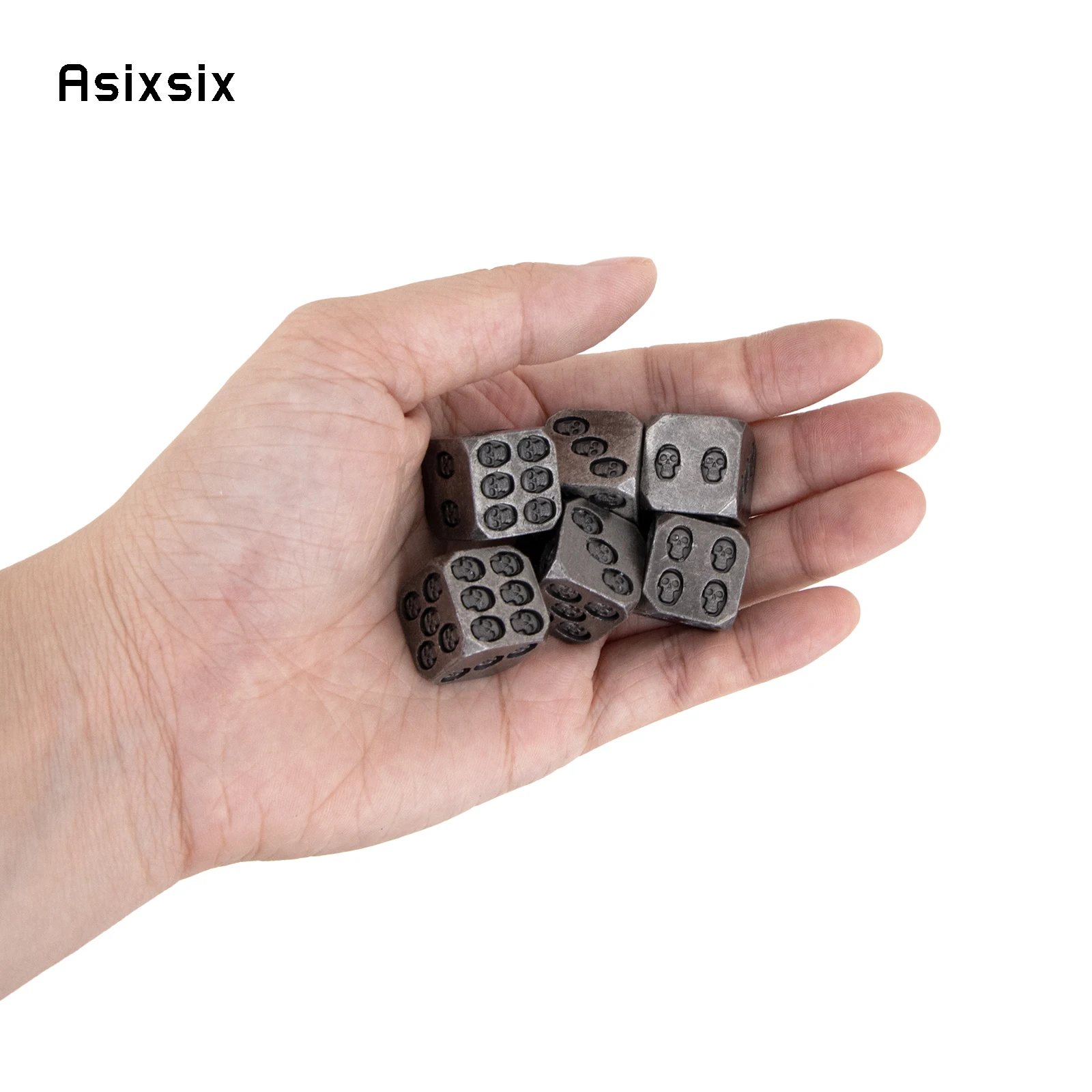 6 قطعة الجمجمة الفضية النرد المعدني الصلبة المعادن نرد متعدد السطوح مجموعة مناسبة للعب الأدوار RPG مجلس لعبة ببطاقات الألعاب #3